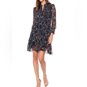 The Kooples | Navy Floral Bird Silk Chiffon Dress